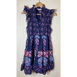 Caroline Constas Dress Flutter Sleeves Navy Blue Pink Size Extra Small XS